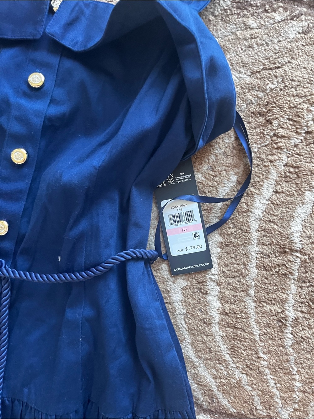 New Karl Lagerfeld Navy and White Midi Dress with Button Front size 10 - Picture 8 of 14
